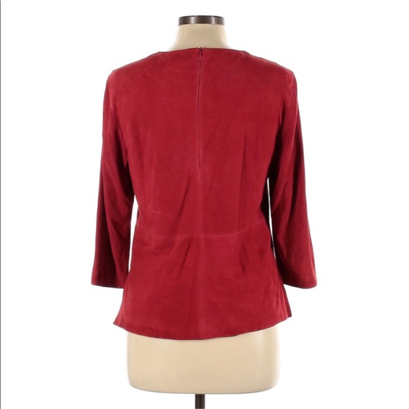 St. John Red 100% Suede Leather Blouse size 10 - Picture 2 of 3